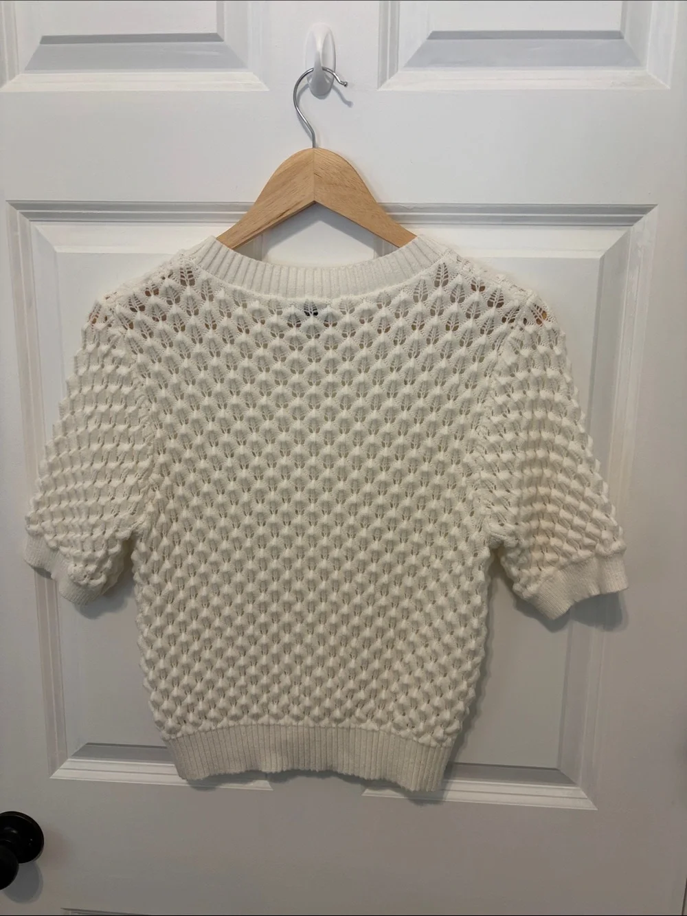 Lucy Paris Cream Short-Sleeve Honeycomb Knit Sweater